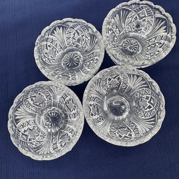 Vintage Clear Cut Glass EAPG Sherbert Dessert Berry Bowls (4) Arrowhead Sawtooth - Picture 5 of 11